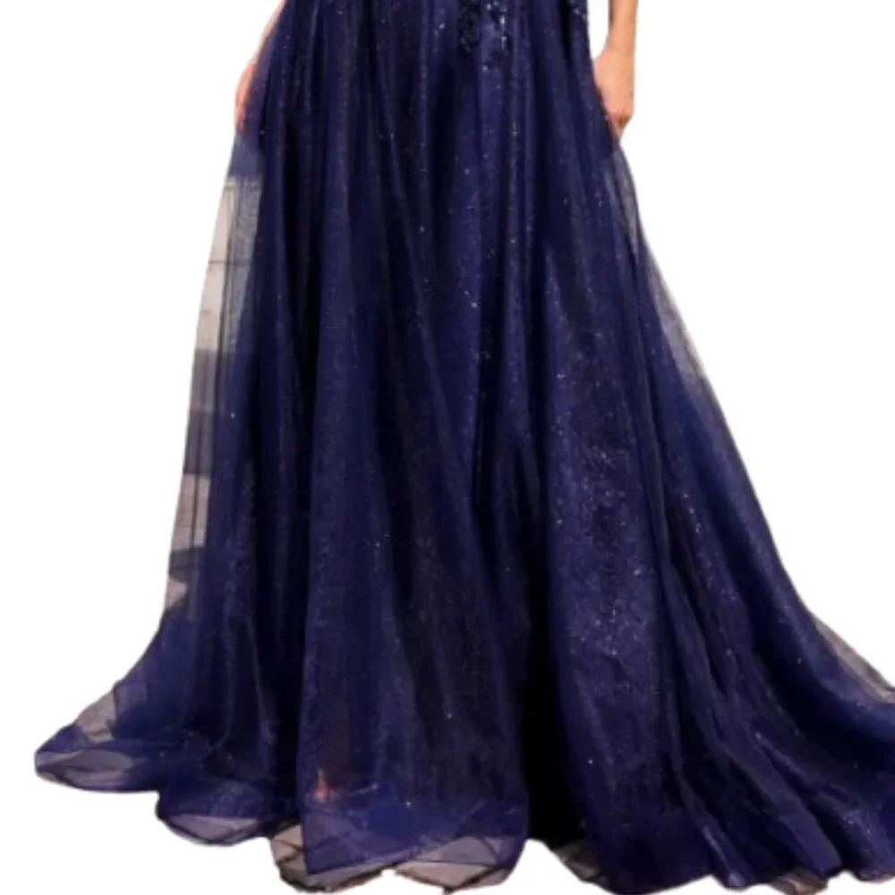 NWT Nox Anabel G1405 Beaded Prom Dress Navy Blue Size 4 - Picture 2 of 6